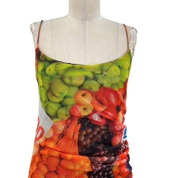 Zara Fruit Stand Strappy Maxi Dress Ruched Mesh Sleeveless Colorful Size Large - Picture 3 of 16